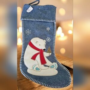 Blue Christmas Stocking with Polar Bear Design